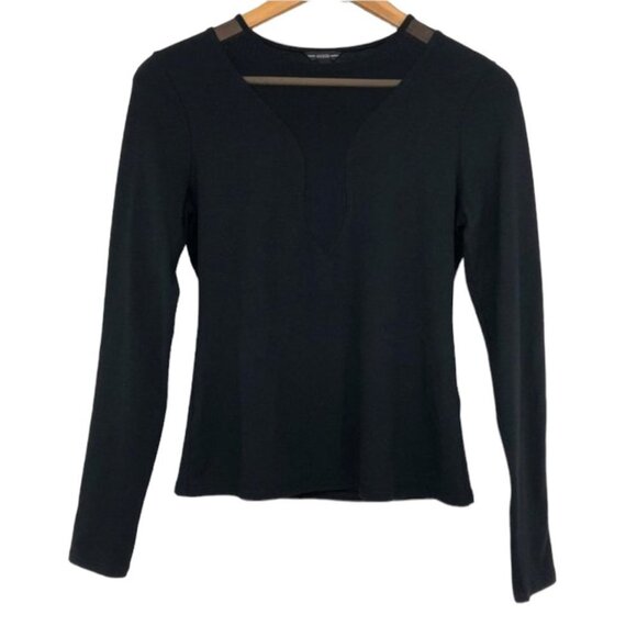 Guess  Black Long Sleeve t-shirt with Mesh mock V-Neck lace Cutout SP - Picture 1 of 10